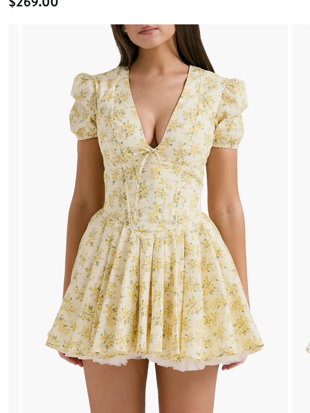 Yellow Floral Puff-Sleeve Mini Dress
